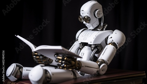 Robot reading book, generative ai