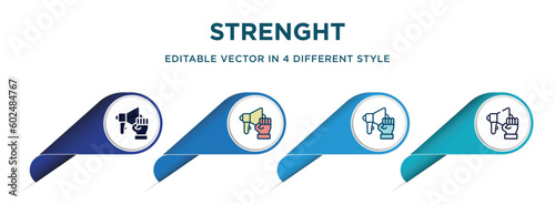 strenght icon in 4 different styles such as filled, color, glyph, colorful, lineal color. set of vector for web, mobile, ui