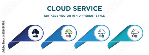 cloud service icon in 4 different styles such as filled, color, glyph, colorful, lineal color. set of vector for web, mobile, ui