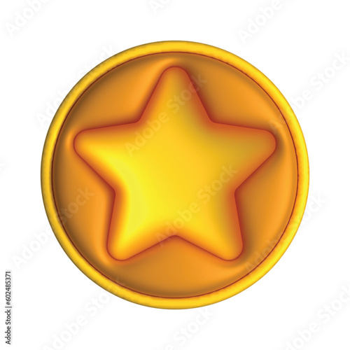 3D Gold Star badge realistic icon, Golden Star badge symbol vector illustration
