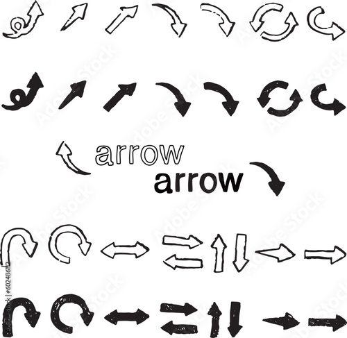                                                               Simple monochrome handwritten arrow set