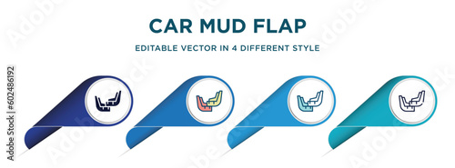 car mud flap icon in 4 different styles such as filled, color, glyph, colorful, lineal color. set of vector for web, mobile, ui