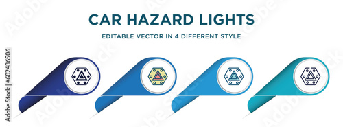 car hazard lights icon in 4 different styles such as filled, color, glyph, colorful, lineal color. set of vector for web, mobile, ui