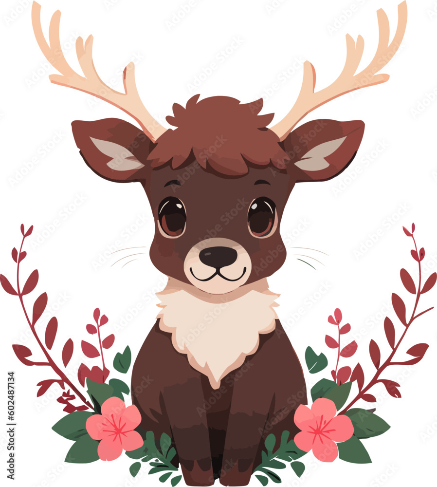 Vector illustration of a cartoon deer. Hand-drawn isolated animal drawing on white background Vector illustration of a cartoon deer. Hand-drawn isolated animal drawing on white background