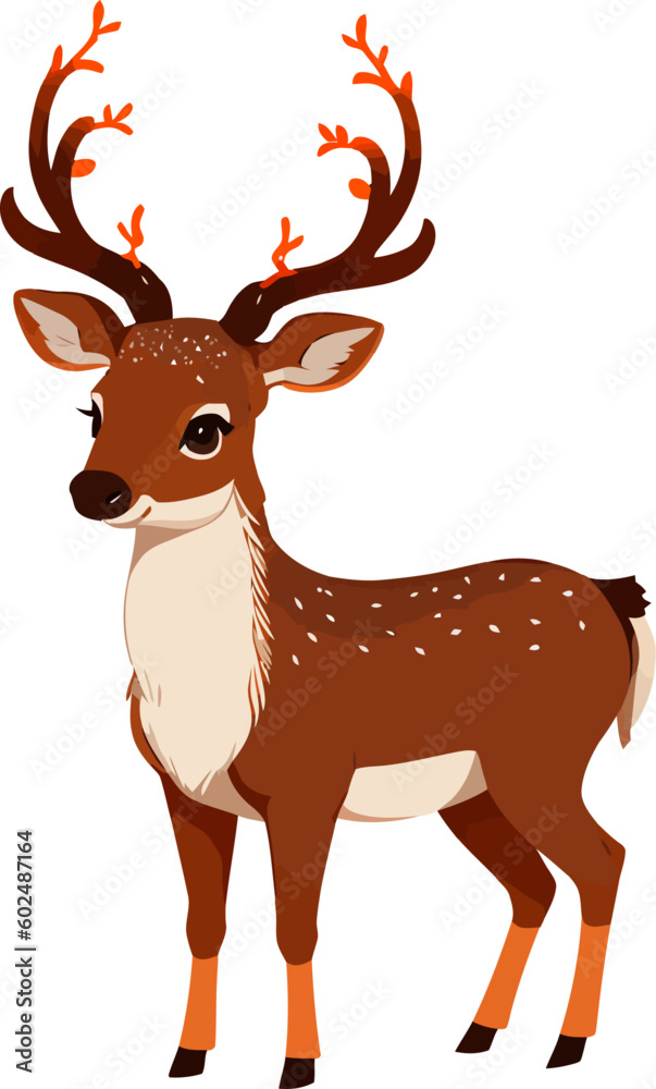 Vector illustration of a cartoon deer. Hand-drawn isolated animal drawing on white background