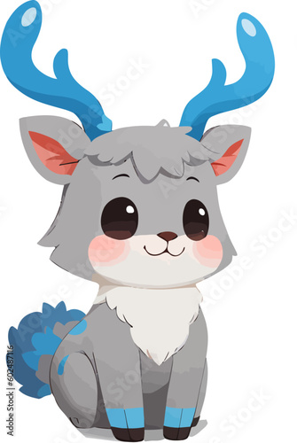 Vector illustration of a cartoon deer. Hand-drawn isolated animal drawing on white background