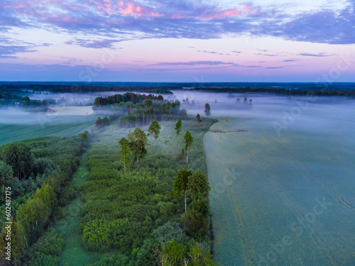 Majestic Morning  Aerial View of Enchanting Misty Landscape in Northern Europe