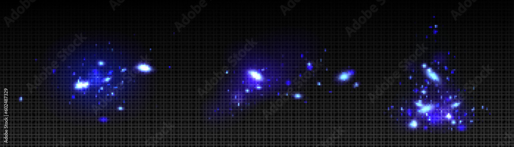 Blue magic firefly glitter shine effect vector set. Fluorescent abstract sparkle with stardust texture isolated on transparent background. Flash glamour shimmer decoration with confetti particle spray Blue magic firefly glitter shine effect vector set. Fluorescent abstract sparkle with stardust texture isolated on transparent background. Flash glamour shimmer decoration with confetti particle spray