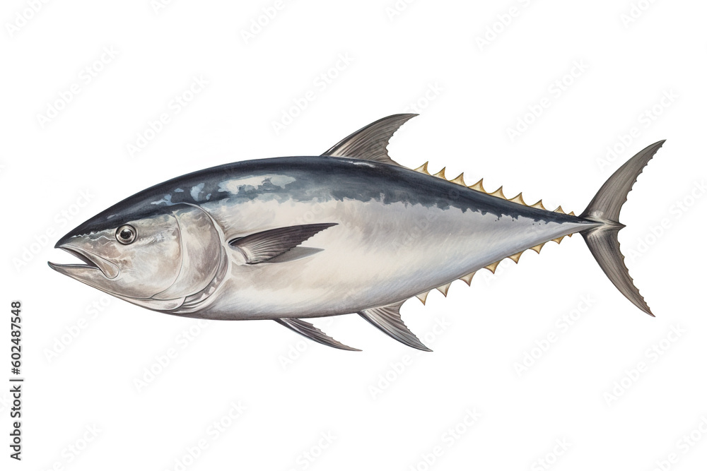 image of northern bluefin tuna on white background. Underwater Animals. Foods. illustration, generative AI. image of northern bluefin tuna on white background. Underwater Animals. Foods. illustration, generative AI.