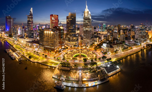 Sunset in the Saigon riverside, Ho Chi Minh city, Vietnam. Photo taken in February 2023.
