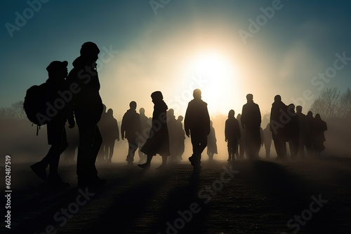 Fototapeta Refugee migrate to Europe climate change and global political issues humanitaria