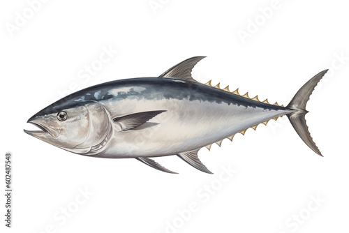 image of northern bluefin tuna on white background. Underwater Animals. Foods. illustration  generative AI.