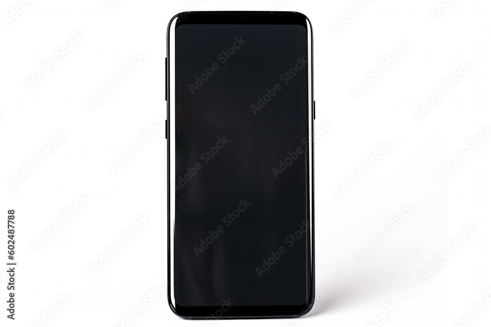 Hand holding a black smart phone with blank screen isolated on white background Hand holding a black smart phone with blank screen isolated on white background