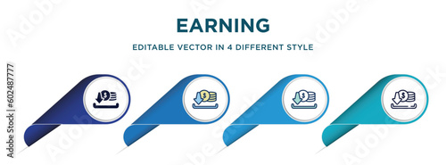 earning icon in 4 different styles such as filled, color, glyph, colorful, lineal color. set of vector for web, mobile, ui