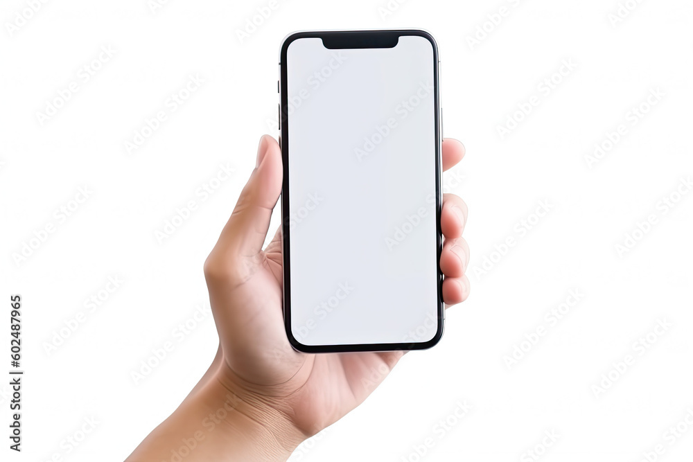 Hand holding a black smart phone with blank screen isolated on white background Hand holding a black smart phone with blank screen isolated on white background