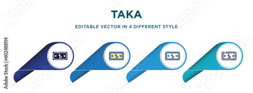 taka icon in 4 different styles such as filled, color, glyph, colorful, lineal color. set of vector for web, mobile, ui