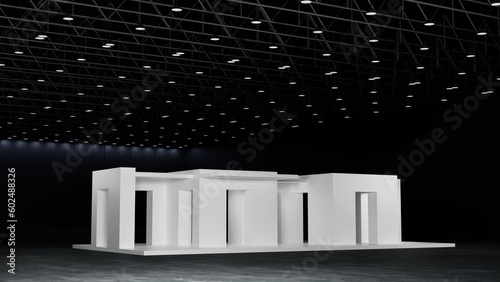 White mockup template design booth exhibition stand display for event trade fair show in exhibition hall, 3D rendering.