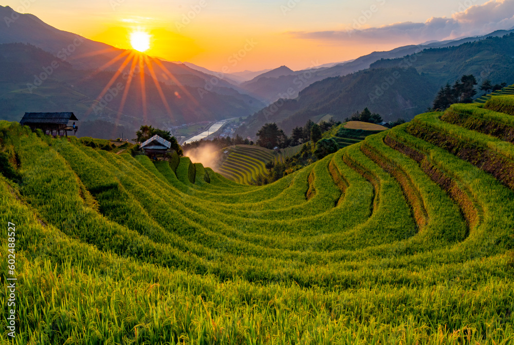 Sunset in Mu Cang Chai terraces, Yen Bai province, Vietnam