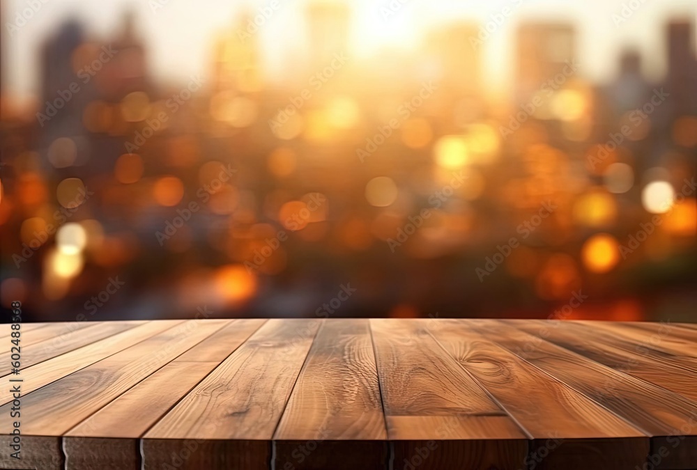 wooden table on a blurred background, generative ai wooden table on a blurred background, generative ai