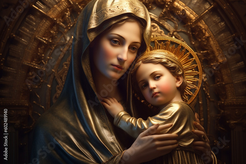 Virgen del Carmen, Blessed Virgin Mary. Faith, Bible, theology, Mother of God, Christianity, carmel. Mother of Jesus Christ, One of the central figures of European and world culture. Generative AI photo