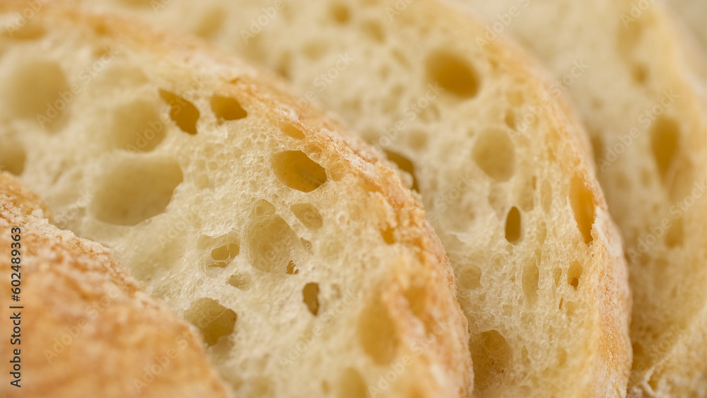Sliced ciabatta bread. Traditional Italian bread