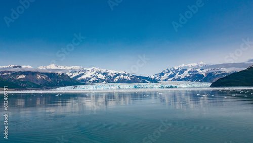 Glacier bay nature good view. Snowy mountain peaks natural landscape and seascape