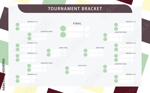 Vector tournament bracket with colorful square pattern. Simple knocked-off stages drawing. Suitable for football, badminton, basketball, and other sports.