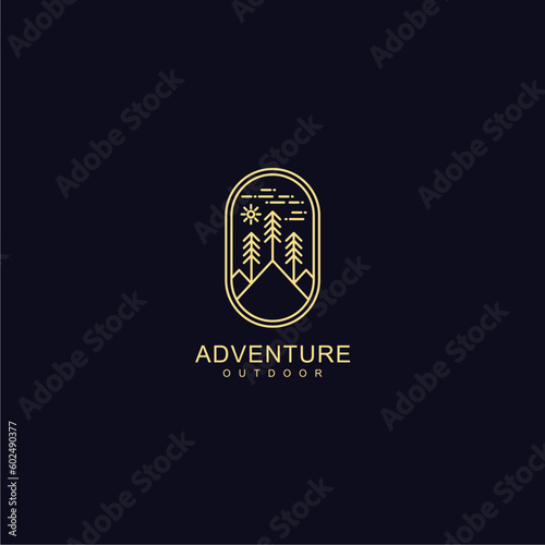  Mountain adventure line art illustration logo template design
