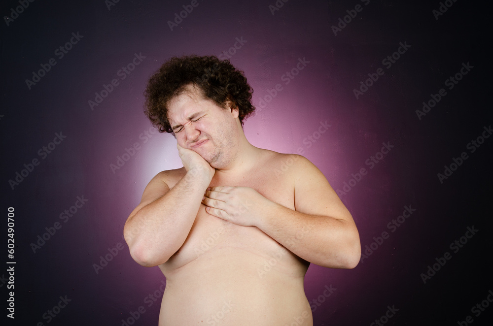 Diet, sport and healthy lifestyle. Funny fat man and proper nutrition. Diet, sport and healthy lifestyle. Funny fat man and proper nutrition.