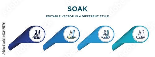 soak icon in 4 different styles such as filled, color, glyph, colorful, lineal color. set of vector for web, mobile, ui