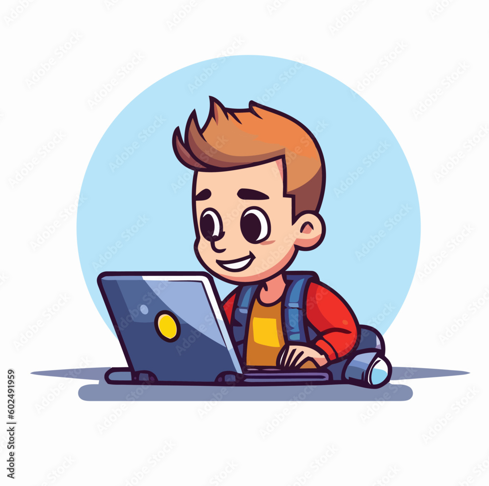 Boy Study With Laptop Vector Cartoon Icon Mascot Illustration Boy Study With Laptop Vector Cartoon Icon Mascot Illustration