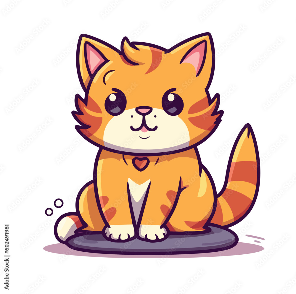 Cat Cute Kitten Sitting Vector Cartoon Icon Mascot Illustration