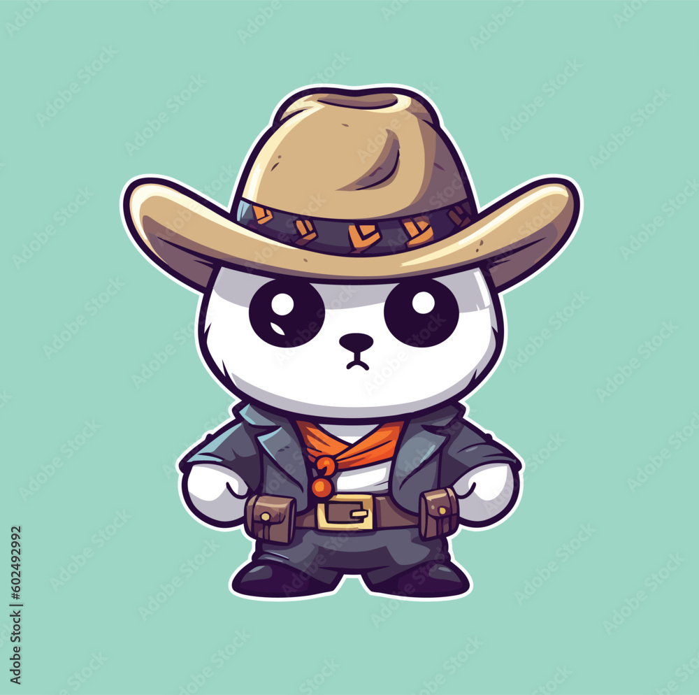 Panda Cowboy Sheriff Styles Vector Cartoon Icon Mascot Illustration