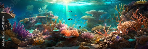 an underwater scene of a coral reef with fish