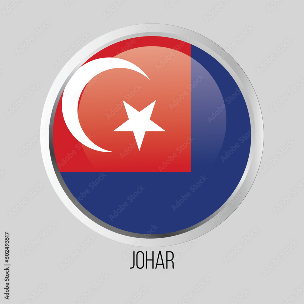 Vector button flag of johar state of malaysia on round frame Vector button flag of johar state of malaysia on round frame
