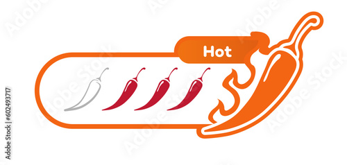 Spicy chilli hot level isolated on white background. Pepper sauce with fire flame. Vector Illustration 10 eps