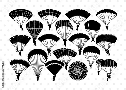 Murais de parede Paratroopers Silhouette, Paratroopers SVG, Army Svg, Parachutes Svg, Sky Diving
