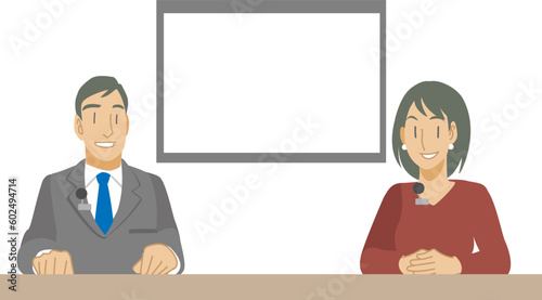 笑顔でニュースを伝えるアナウンサーのイラスト