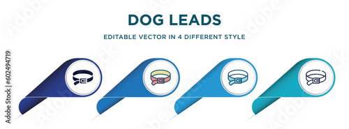 dog leads icon in 4 different styles such as filled, color, glyph, colorful, lineal color. set of vector for web, mobile, ui