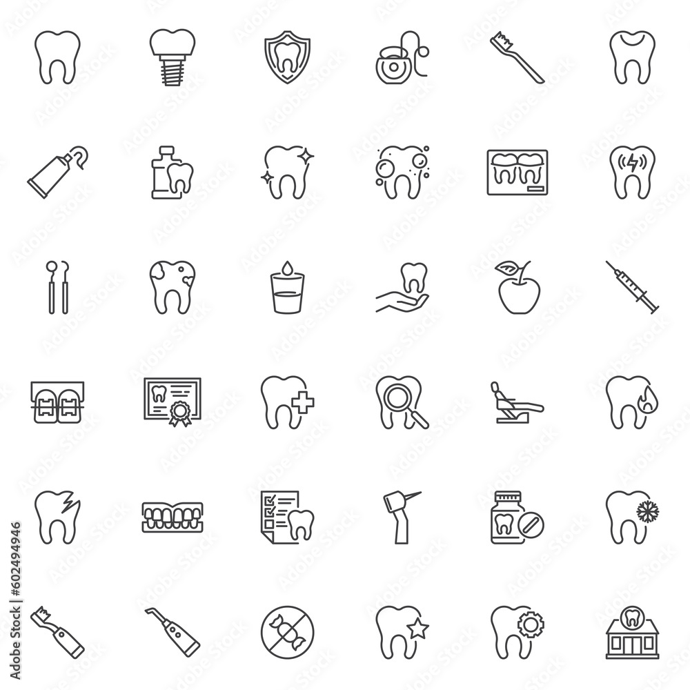 Dental care line icons set Dental care line icons set