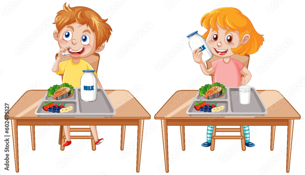 Two Kids Enjoying Meal Two Kids Enjoying Meal