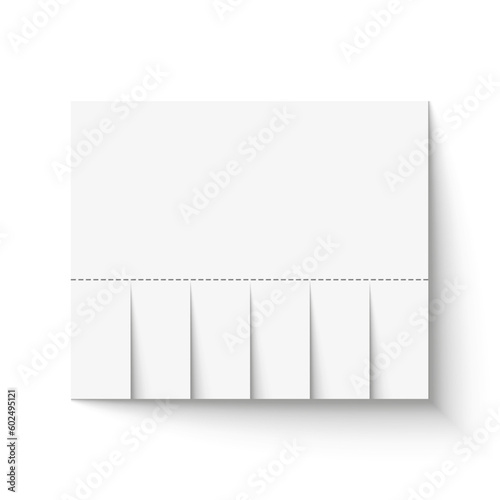 The glued realistic paper advertisement with tear-off pieces is an empty vector design mockup for a promotional announcement with shadows, isolated on a white background.