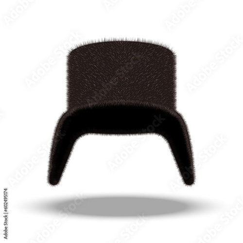A trapper hat or ushanka fur hat isolated on white background front view, 3d realistic vector clipart mockup fashion accessory object with shadows. photo