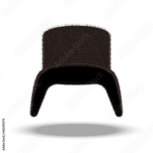 A trapper hat or ushanka fur hat isolated on white background front view, 3d realistic vector clipart mockup fashion accessory object with shadows.