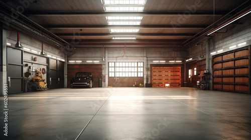 Open spacious empty garage photorealistic. Generative Ai