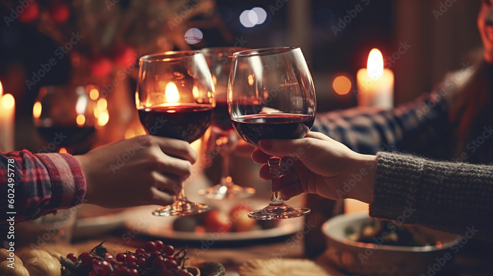 © rorozoa - Glasses of rose wine seen during a friendly party of a celebration. Generative Ai
