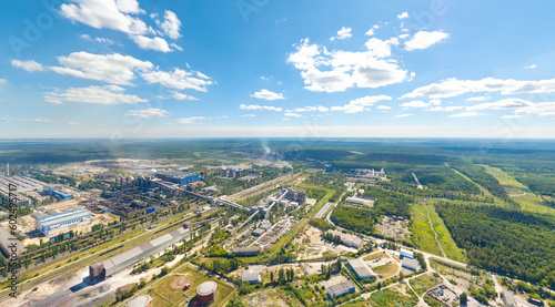 Lipetsk, Russia. Metallurgical plant. Blast furnaces. City view in summer. Sunny day. Aerial view