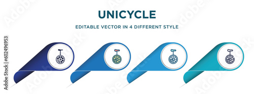 unicycle icon in 4 different styles such as filled, color, glyph, colorful, lineal color. set of vector for web, mobile, ui