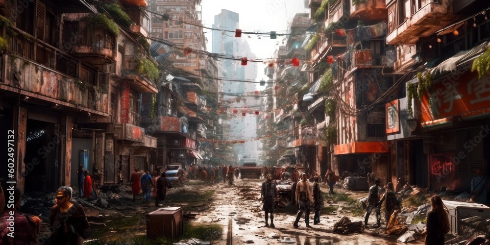 サイバーパンクの街並み風景,背景イメージ,Generative AI AI画像
