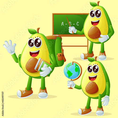 Cute avocado characters in education